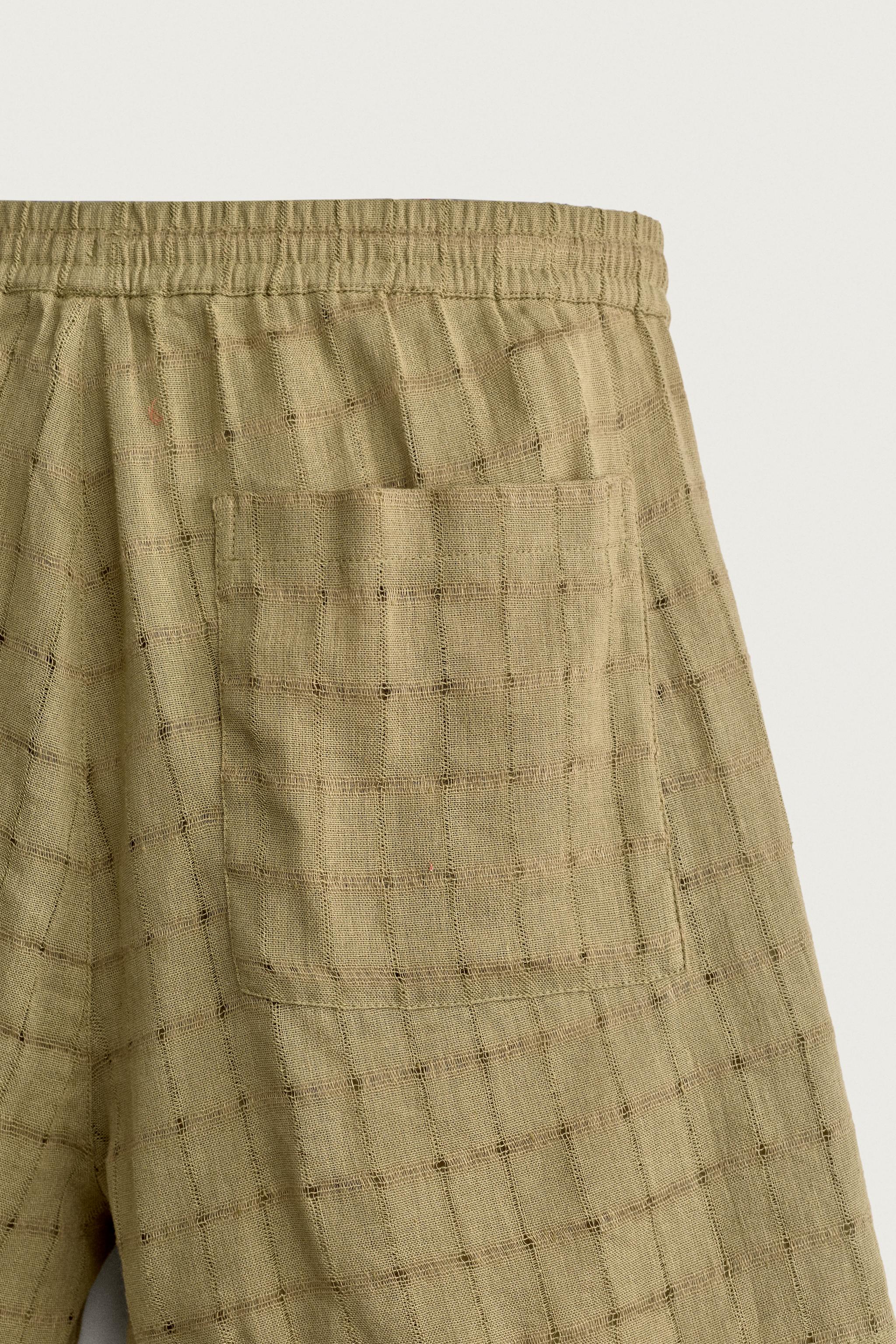 LINEN COTTON BLEND CHECKERED JACQUARD SHORTS